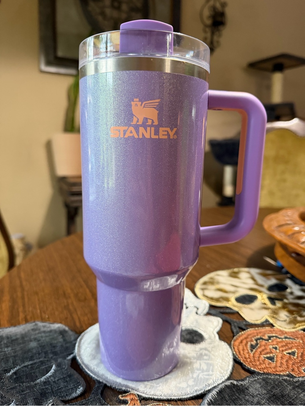 Stanley Purple Glitter Insulated Travel Mug with Handle